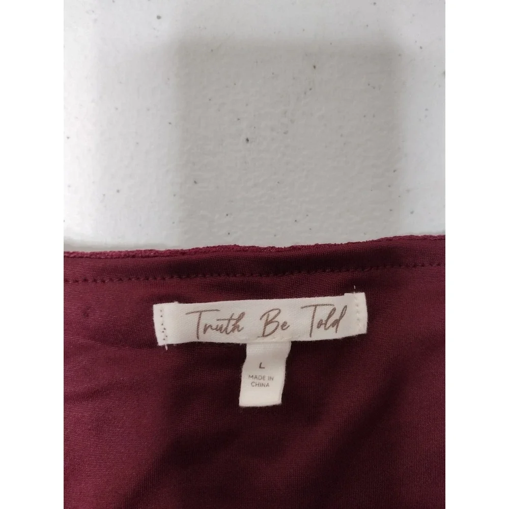 Truth Be Told Burgundy Peplum Top Long Sleeve Textured Ruffle Hem Women Large